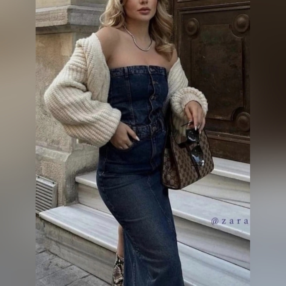 Zara Pre-owned Corset Bustier Denim Dress Small